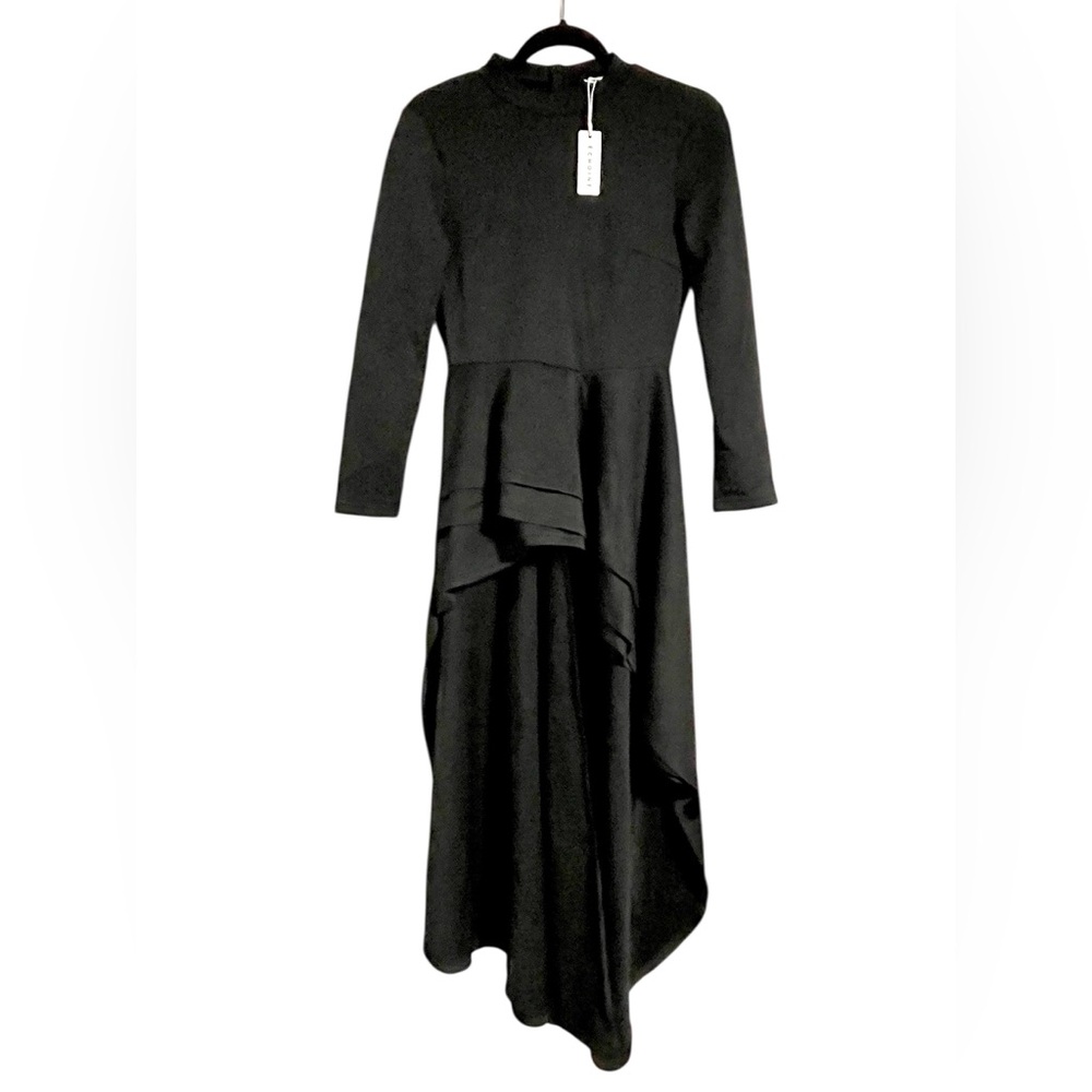 New black womens peplum style top with long flared back - Picture 4 of 7